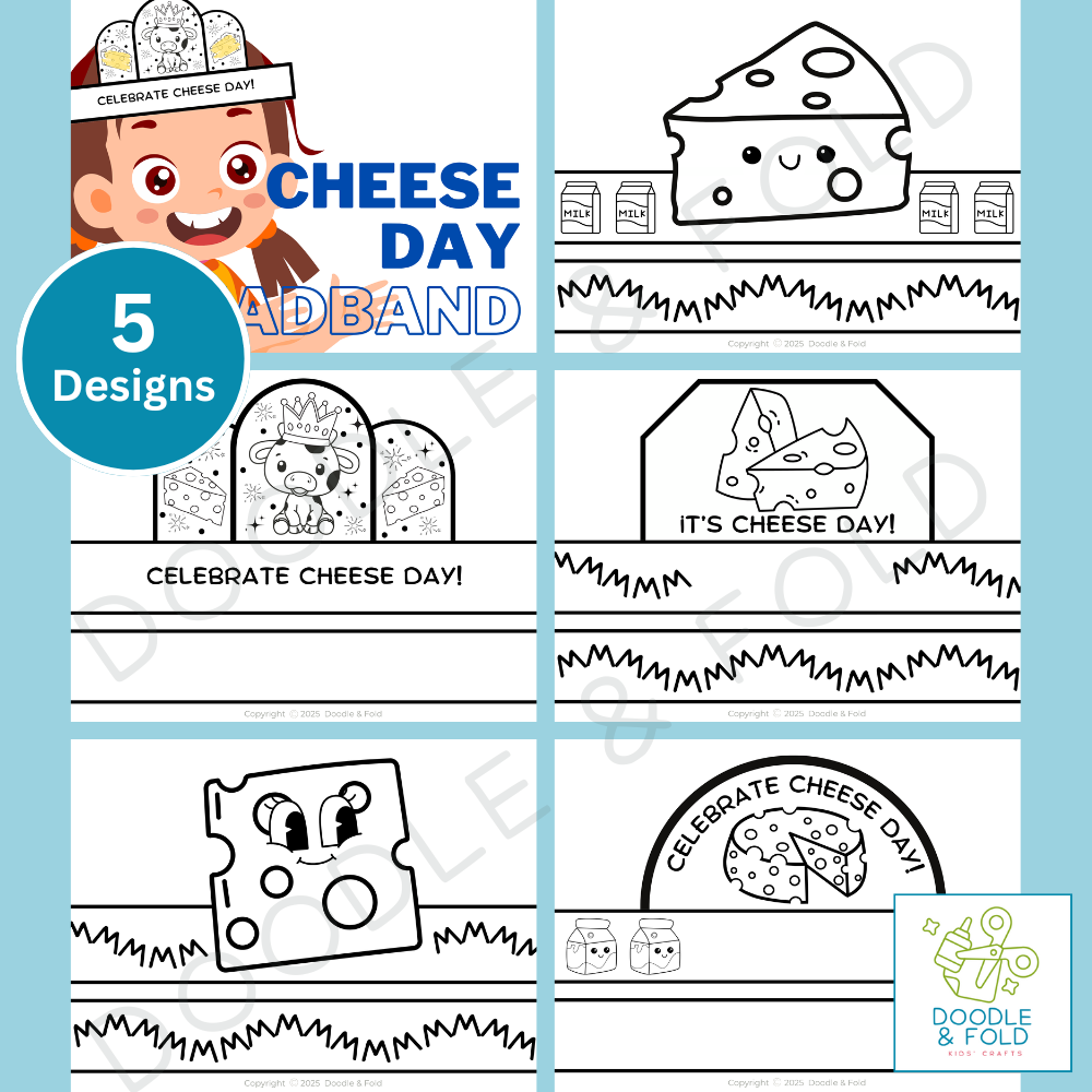 Printable Cheese Day Headbands for Kids (5 Designs)