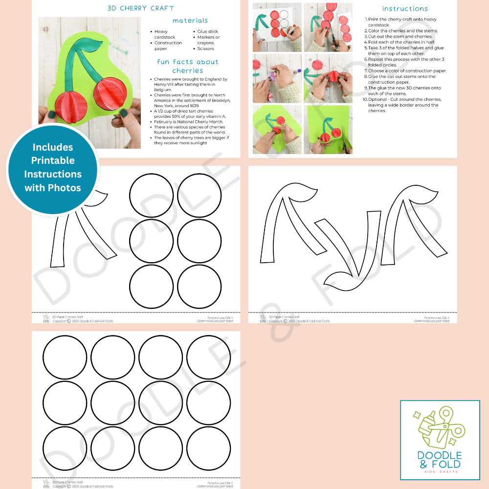 Sweet 3D Paper Cherry Craft for Kids
