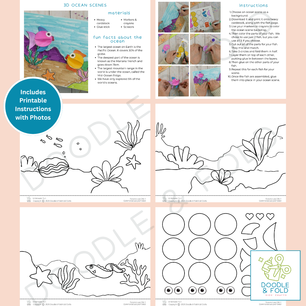 Under the Sea 3D Fish Coloring Scenes Activity