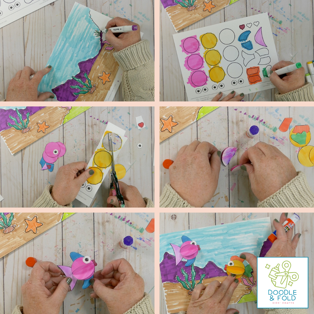 Under the Sea 3D Fish Coloring Scenes Activity