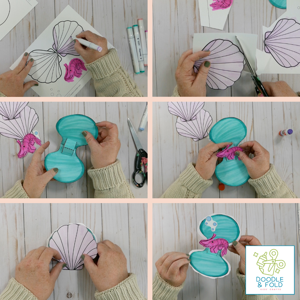 Pop-up Shell Card with Hidden Shrimp Inside