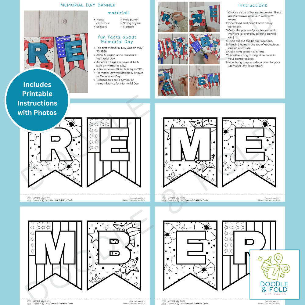 Fun Printable Memorial Day Banner to Color